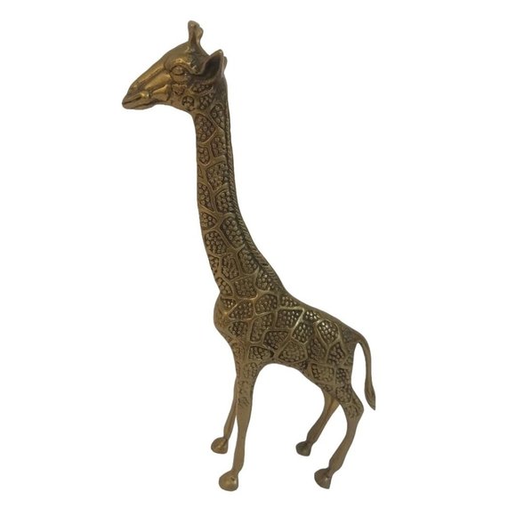 Brass Giraffe Statue Mid Century 12"Tall Polished Vintage Figurine Decorative - Picture 1 of 4